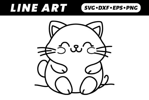 Adorable Cartoon Cat Simple Line Art