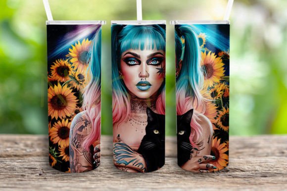Badass Woman Black Cat Tumbler Wrap Png