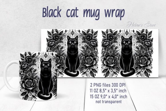 Black Cat in Flowers Vug Wrap Sublimate