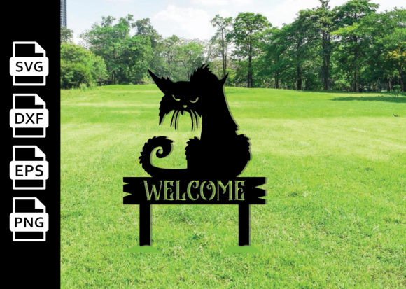 Black Cat Metal Garden Stakes Decor Sign