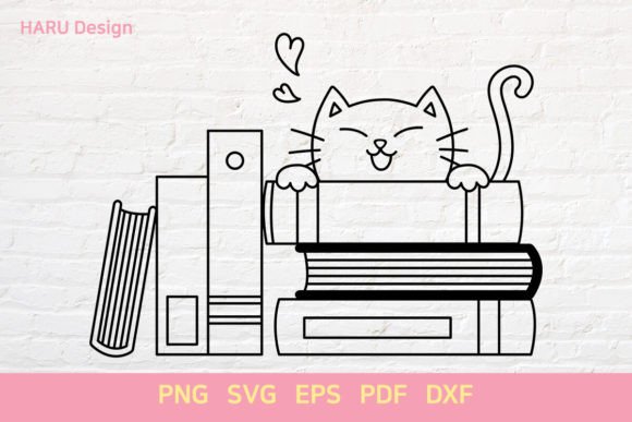 Cat with Books Embroidery Design
