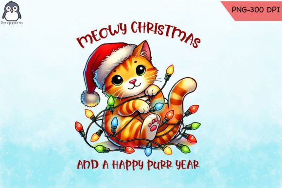 Christmas Cat Lights Meowy Christmas PNG