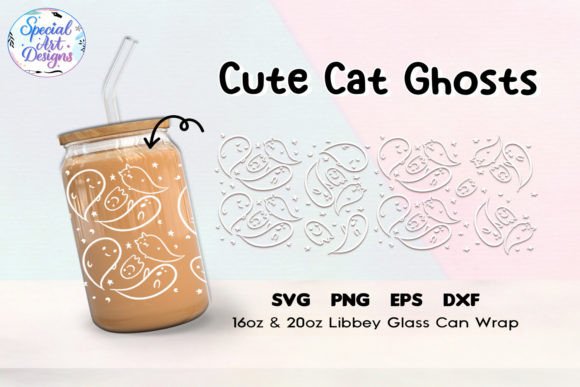Cute Cat Ghosts Glass Can Design