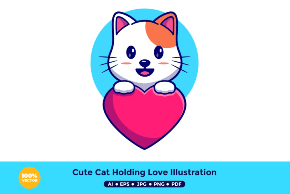 Cute Cat Holding Love Illustration