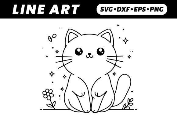 Cute Kawaii Cat Coloring Page Design
