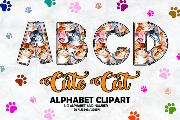 Cute Kitten Cat Doodle Alphabets PNG