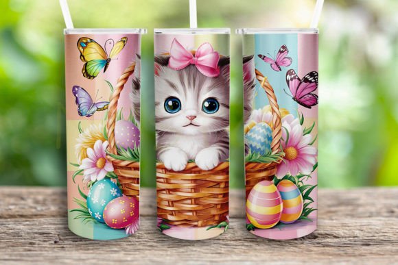 Easter Kitten Basket Tumbler Wrap Png