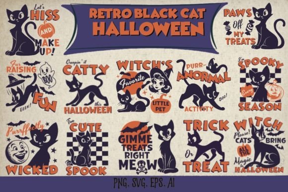 Retro Black Cat Halloween Bundle
