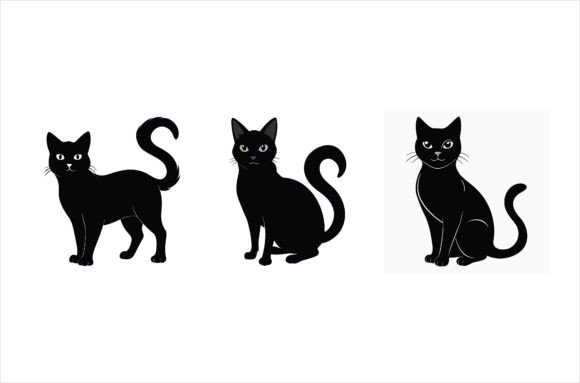 Set of Black Cat Silhouette