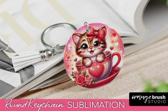 Valentine Cat Keychain Round Sublimation