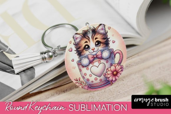 Valentine’s Day Cat Round Keychain PNG