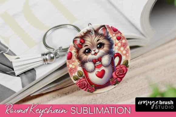 Valentines Keychain - Cat Round Keychain