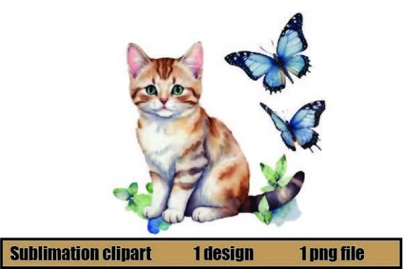 Watercolor Cute Cat Clipart PNG